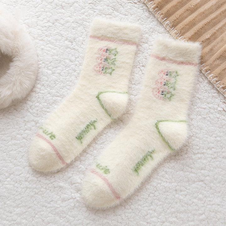 Sweet Pink Strawberry Milk Fuzzy Socks 5 Pairs