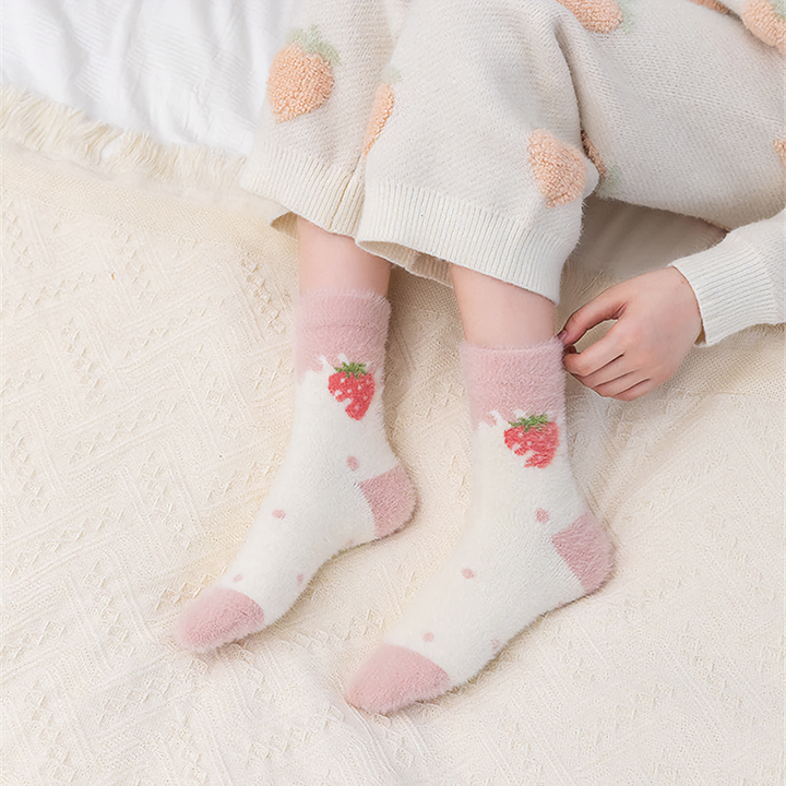 Sweet Pink Strawberry Milk Fuzzy Socks 5 Pairs