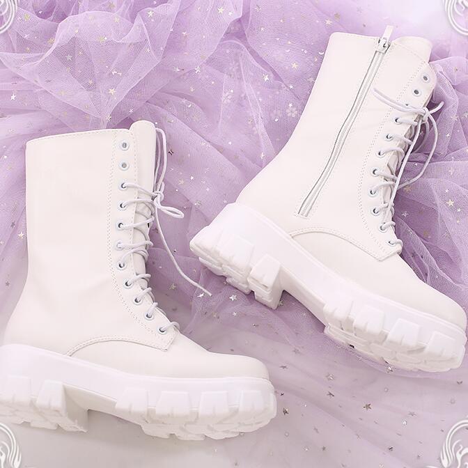 White Lace-up Boots Cosplay Platform Shoes