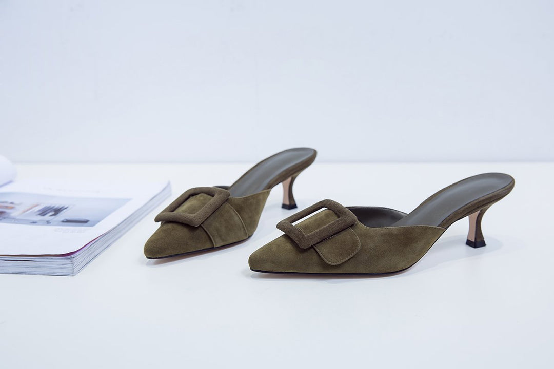 Mule Slippers Pointed Toe Slides Low Heels Sandals