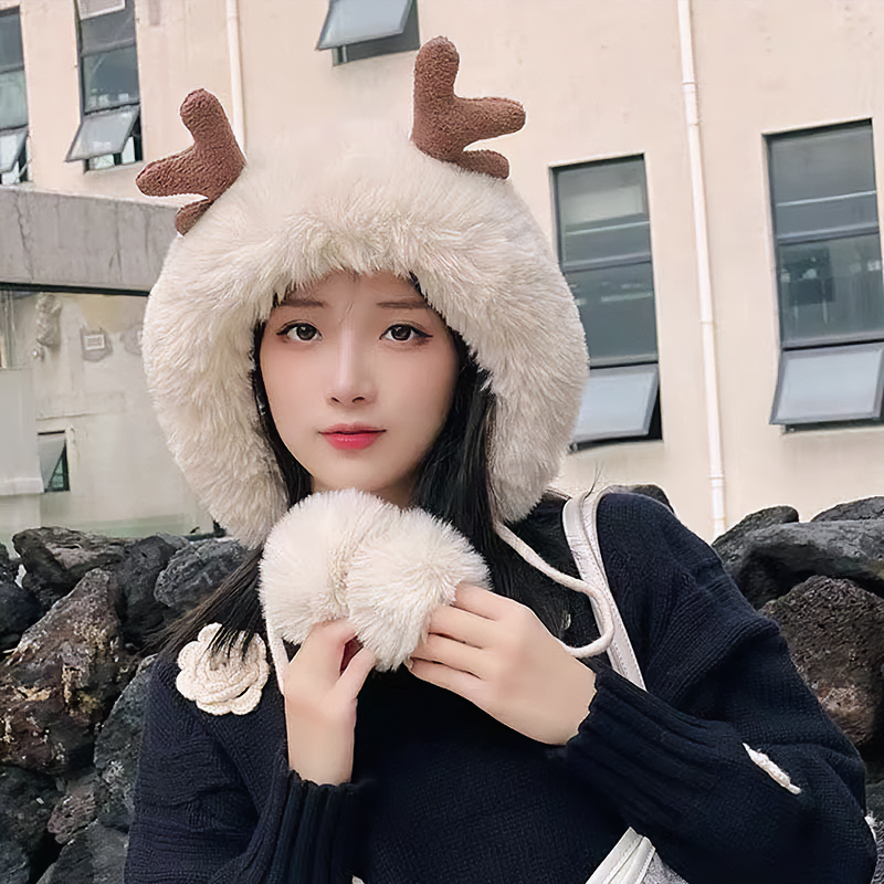 Winter Beanie Cute Reindeer Pom Pom Winter Knit Hat