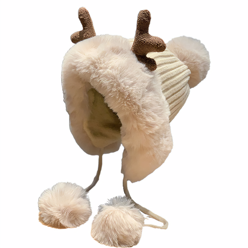 Winter Beanie Cute Reindeer Pom Pom Winter Knit Hat