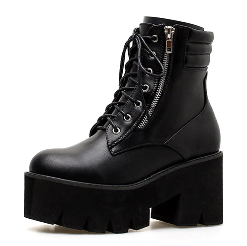 Ankle Boots For Women Motorcycle Boots Chunky Heels Casual Lacing Round Toe