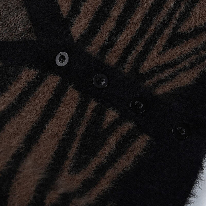 Womens Jackets Vintage Leopard Cardigan Zebra Pattern V neck Mohair Knitwear