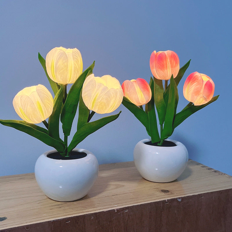 Led Simulation Tulip Night Light with Vase Table Lights