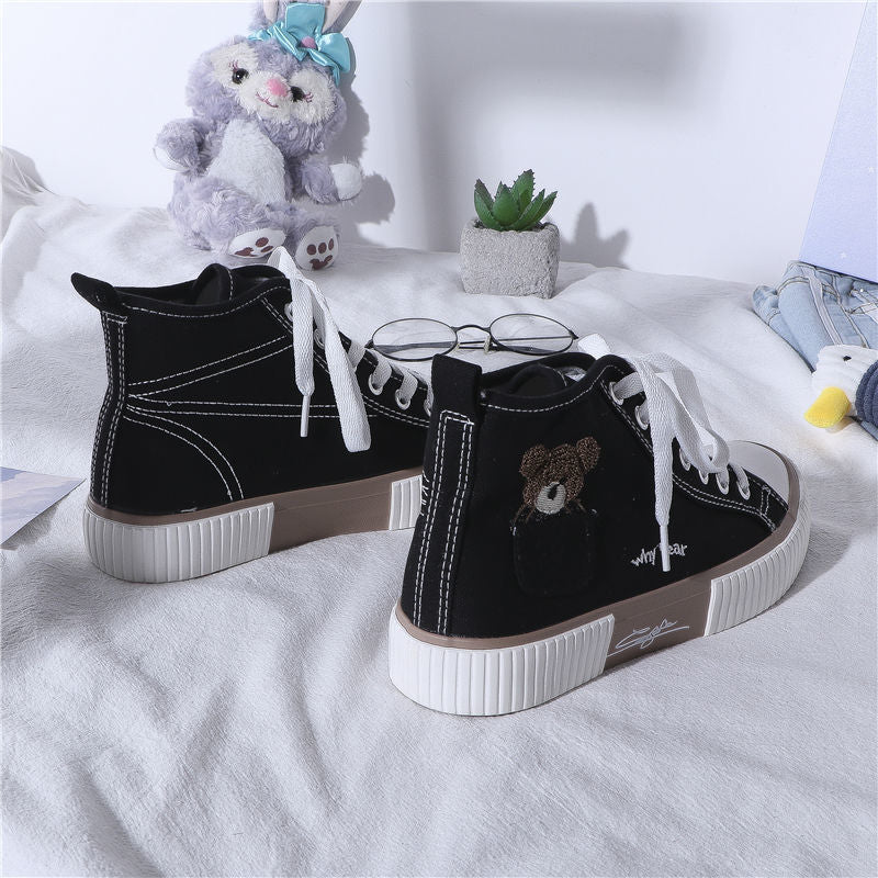 Womens Cute Bear Canvas Sneakers High Top