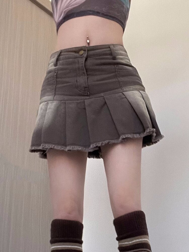 Ruffle Short Mini Denim Tassel High Waist Preppy Denim Skirt