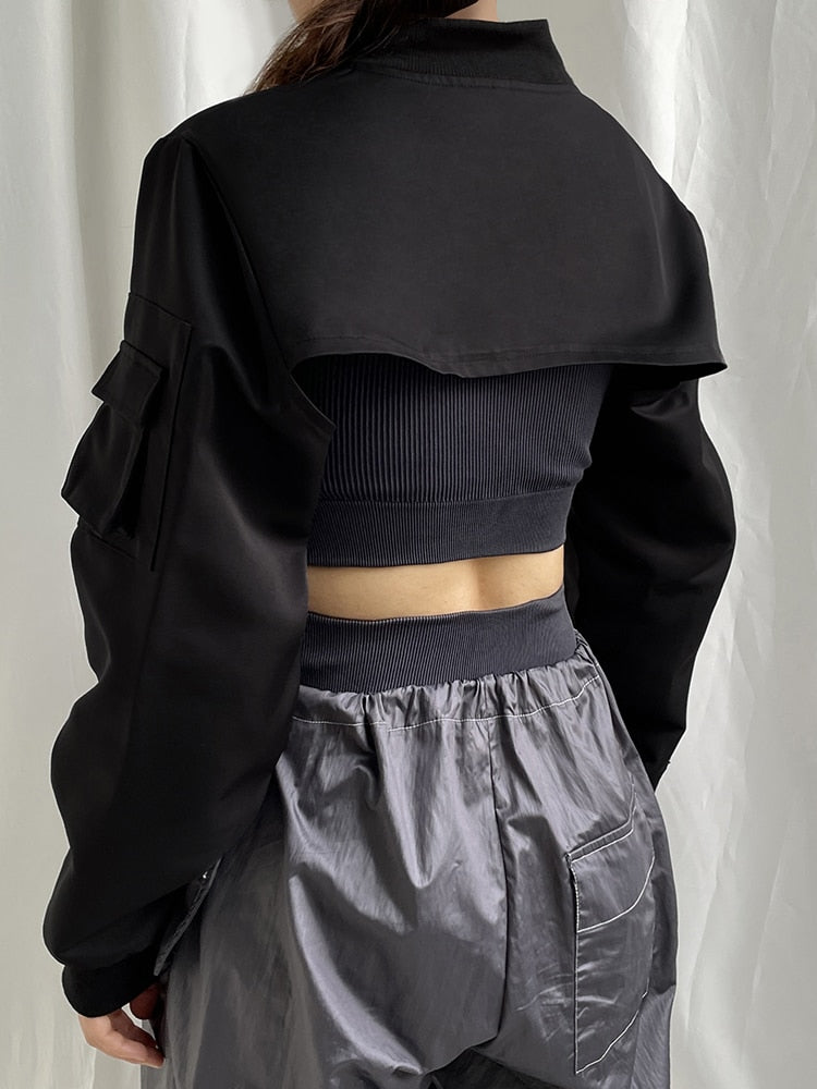 Women's Zipper Front Black Alternative Cropped Jacket