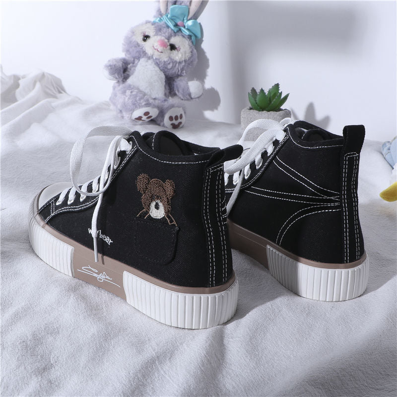 Womens Cute Bear Canvas Sneakers High Top