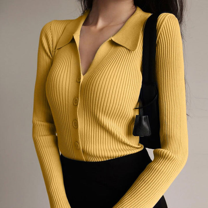 Womens Lapel Slim Slimming Tops V Neck Knit Cardigan