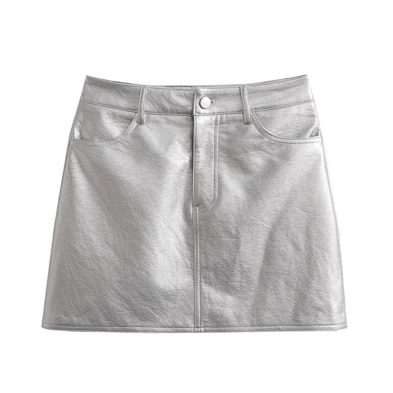 Silver Retro Short A-Line Metal Mini Skirts