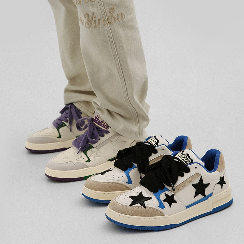 His & Her Star Sneakers and Skateboard Matching Shoes for Couples
