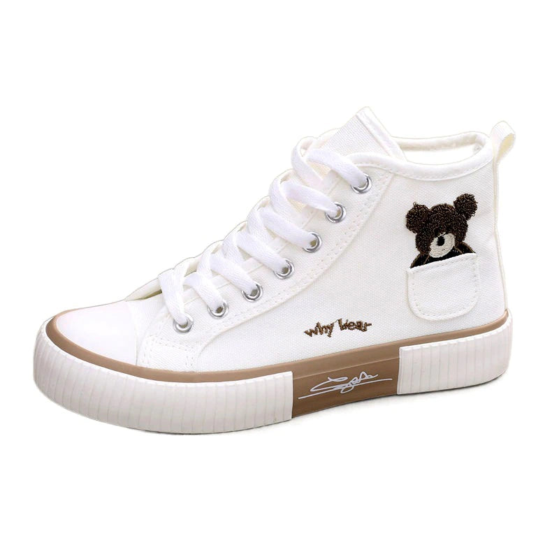 Womens Cute Bear Canvas Sneakers High Top