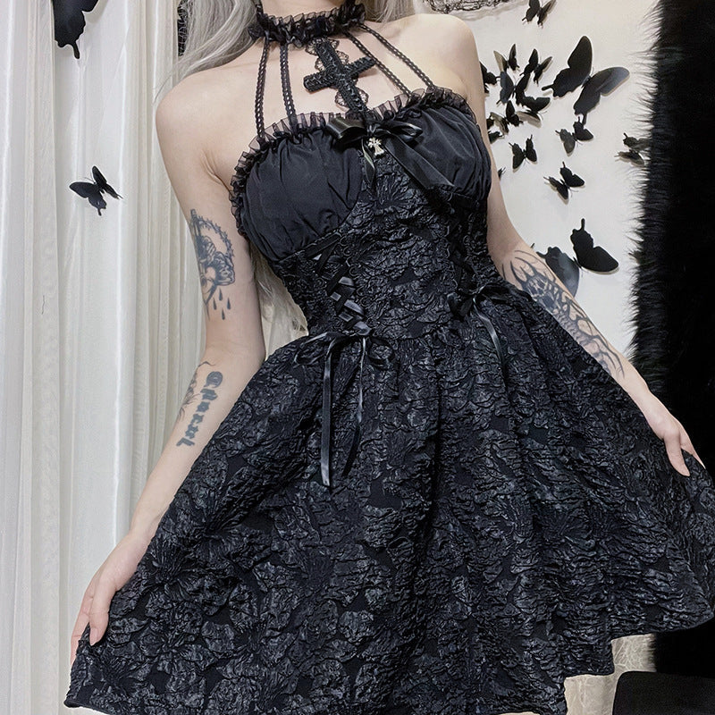 Gothic Personality Cross Halter Neck Diablo Tunic Dress