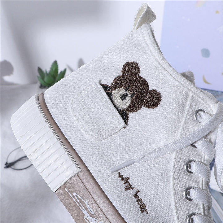 Womens Cute Bear Canvas Sneakers High Top