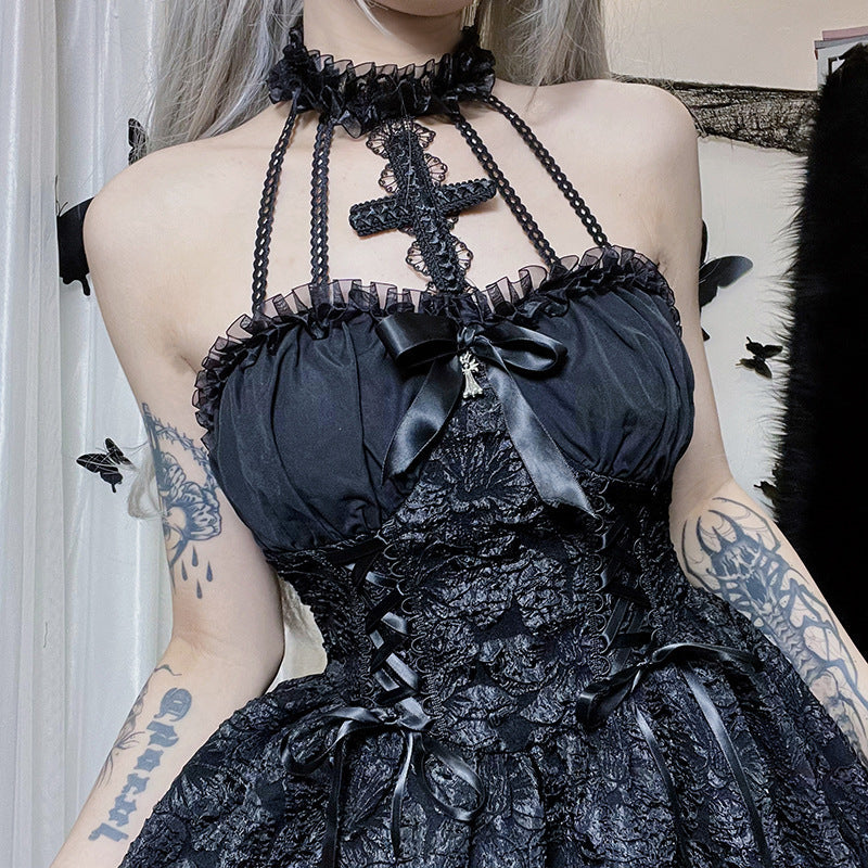 Gothic Personality Cross Halter Neck Diablo Tunic Dress