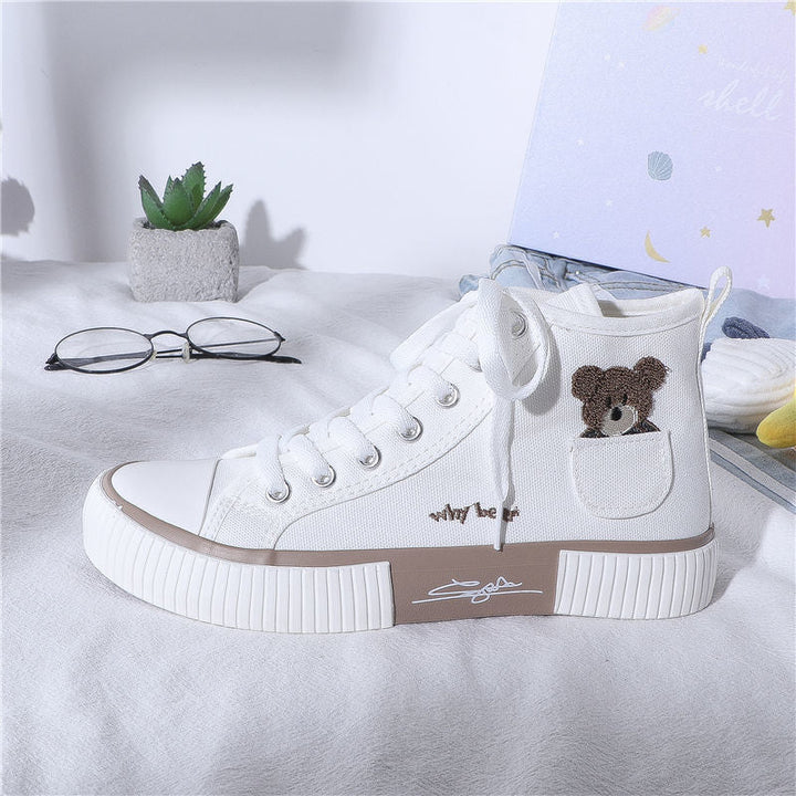 Womens Cute Bear Canvas Sneakers High Top