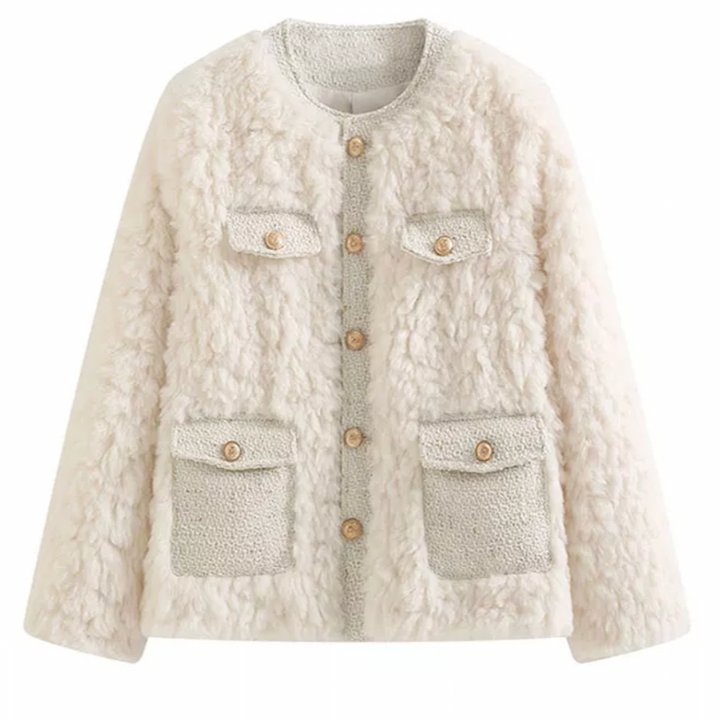 Winter's Tweed Jacket Sherpa Faux Fur Stylish Jacket Blazer Coat