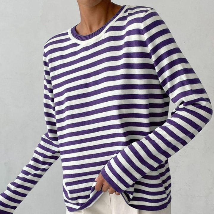 Women's Long Sleeve Crew Neck Striped Loose Sweater