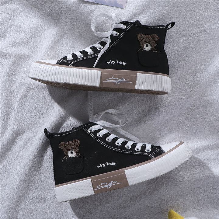 Womens Cute Bear Canvas Sneakers High Top