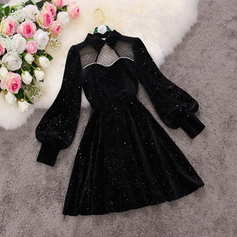 Sequins Velvet Beading Elegant Short Dress
