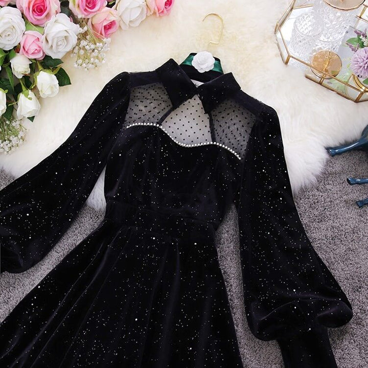 Sequins Velvet Beading Elegant Short Dress
