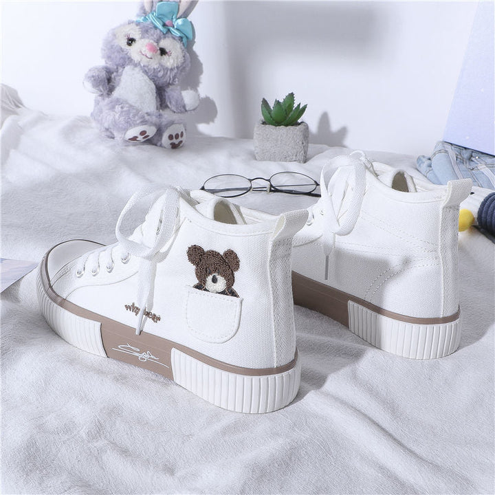 Womens Cute Bear Canvas Sneakers High Top