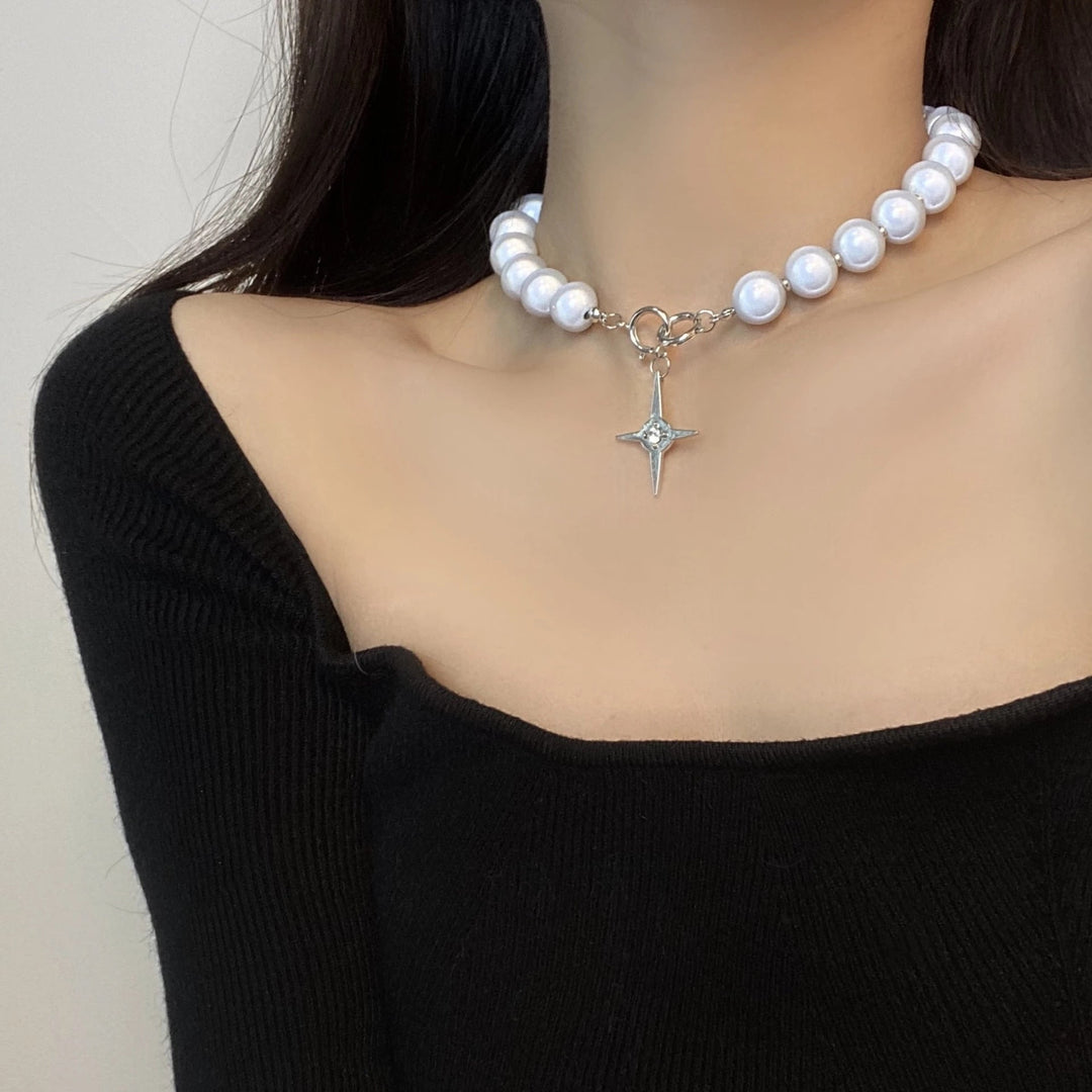 Soft Girl Aesthetic Alt Cross Pearl Necklace