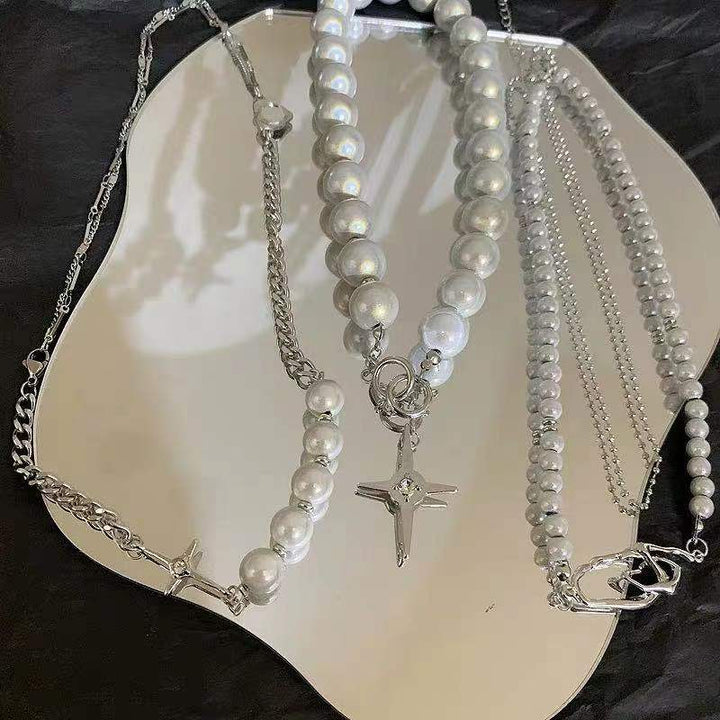 Soft Girl Aesthetic Alt Cross Pearl Necklace