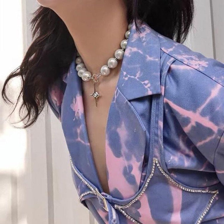 Soft Girl Aesthetic Alt Cross Pearl Necklace