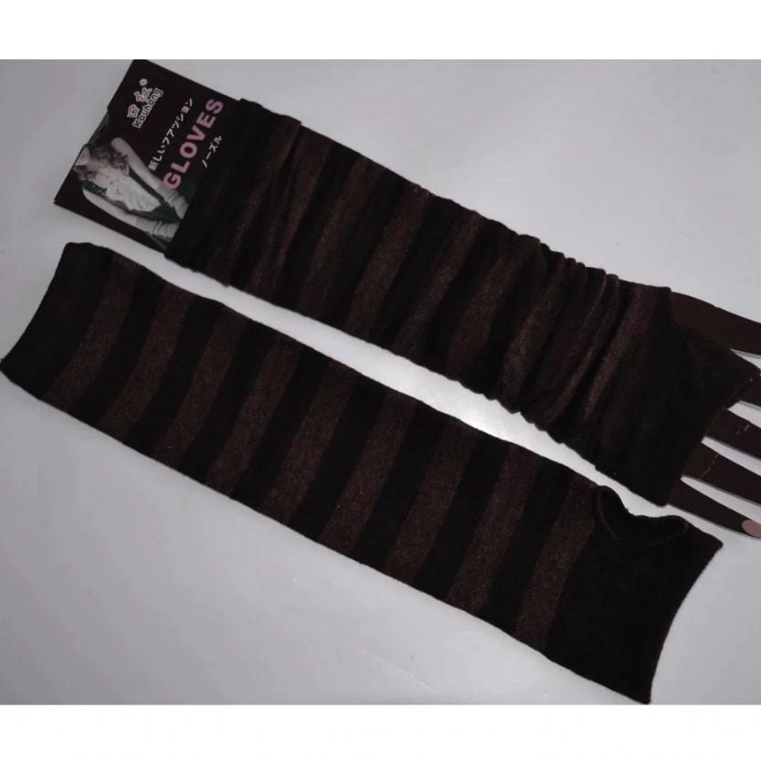 Striped Long Knit Fingerless Gloves