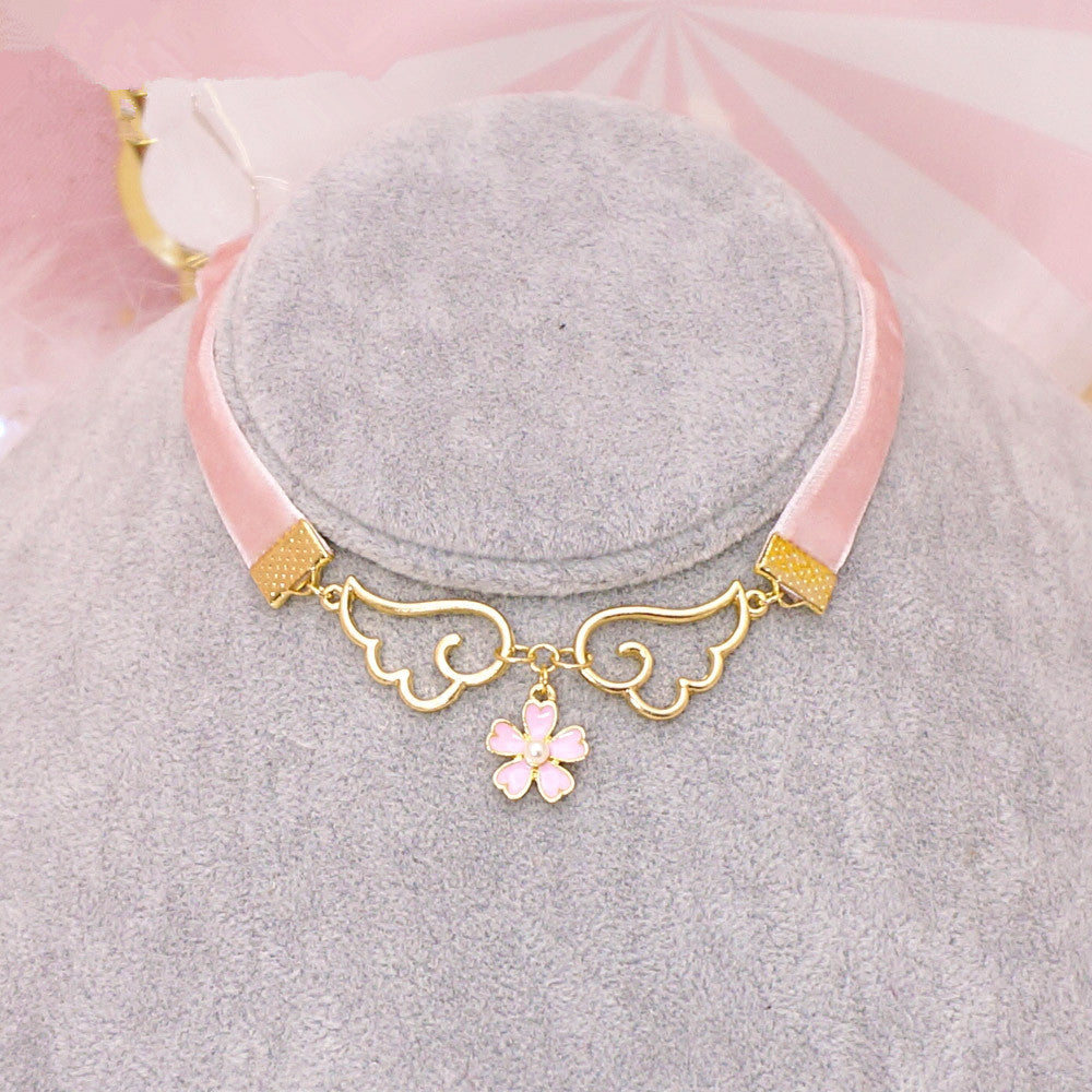 Cute Pink Wings Flower Necklace