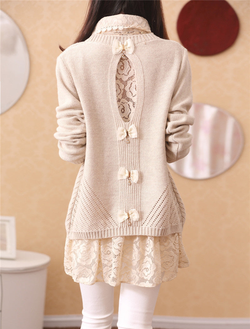 Sweet Lace Sweater Dress Two-piece