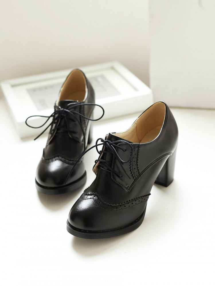Oxford Shoes for Women Lace-up Chunky Dress Pump Shoes