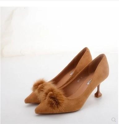 Women Faux Suede Fur-bow-knot Kittens Shoe Pumps