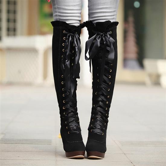 Vintage Lace-up Knee High Boots