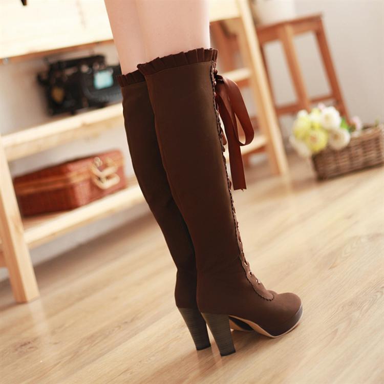 Vintage Lace-up Knee High Boots