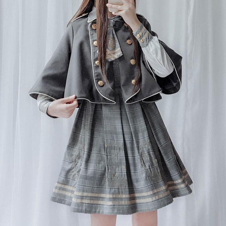 Harajuku Detective Academy Plaid Dress + Cloak 2PCS