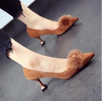 Women Faux Suede Fur-bow-knot Kittens Shoe Pumps