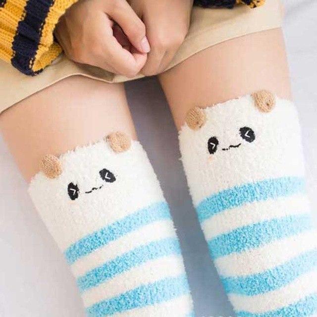 Animal Fleece Thigh High Long Socks