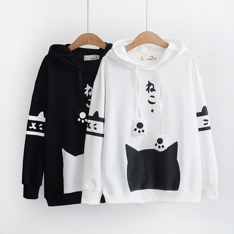 Anime Cute Cat Print Hoodie