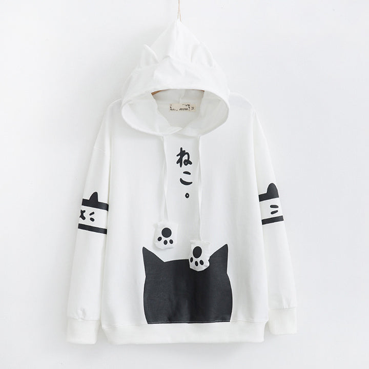 Anime Cute Cat Print Hoodie