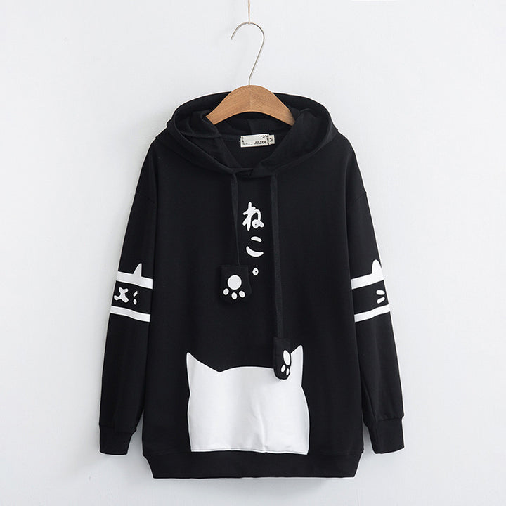 Anime Cute Cat Print Hoodie