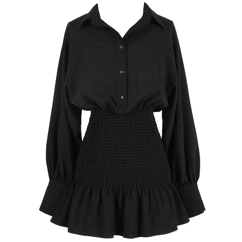 Black Long-sleeved Shirt Dress – ubekeen