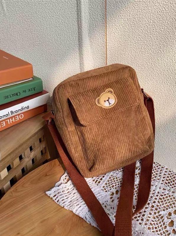Cute Brown Bear Corduroy Bags