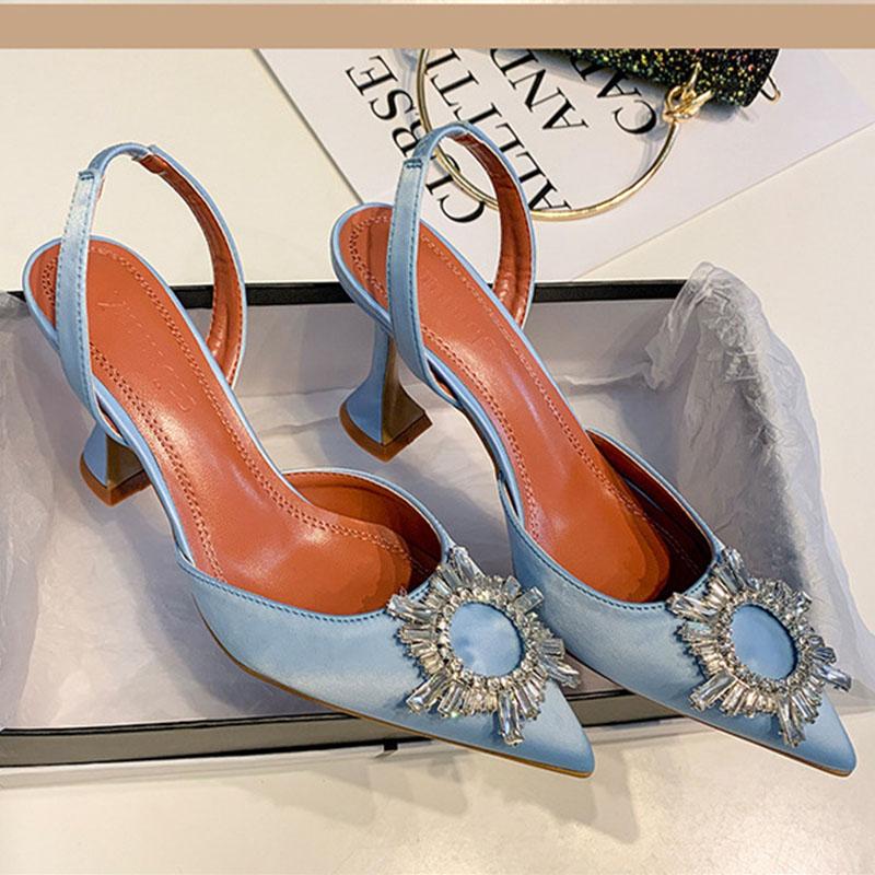 Satin Rhinestone Slingback Stiletto Heels Dress Shoes