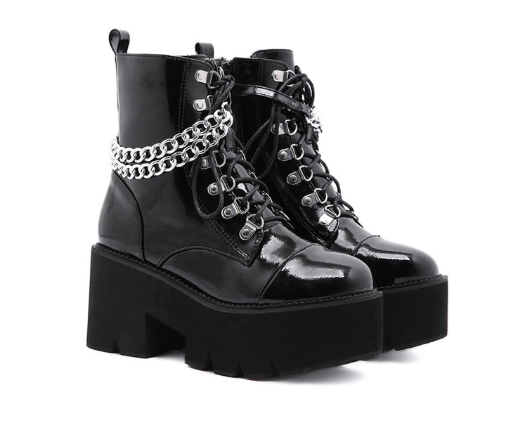 Chain Goth Punk Platform Ankle Boots
