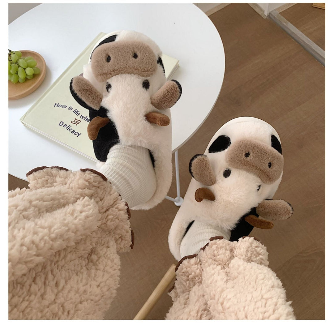 Cute Kawaii Fluffy Cow Slippers Couple Shoes