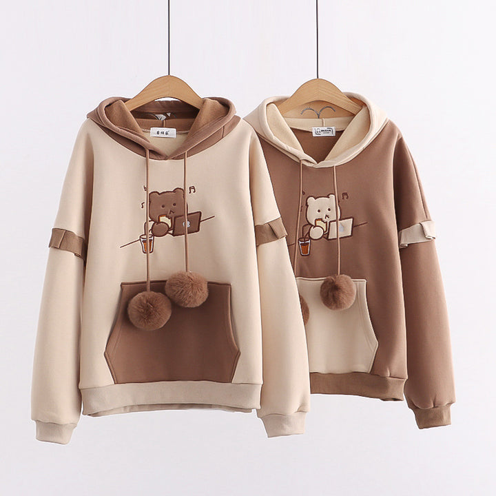 Cute Bear Hoodie Velvet Sweater