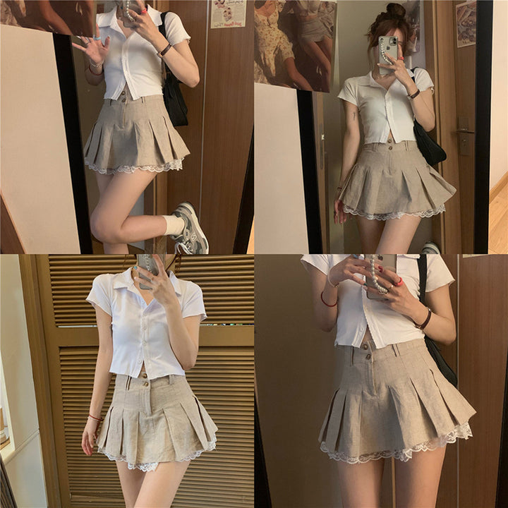 Cute High Waist Lace Pleated Skirts
